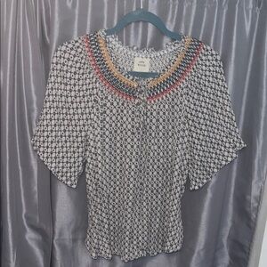 Knox Rose Black and White Geometric Blouse with Colorful Accents